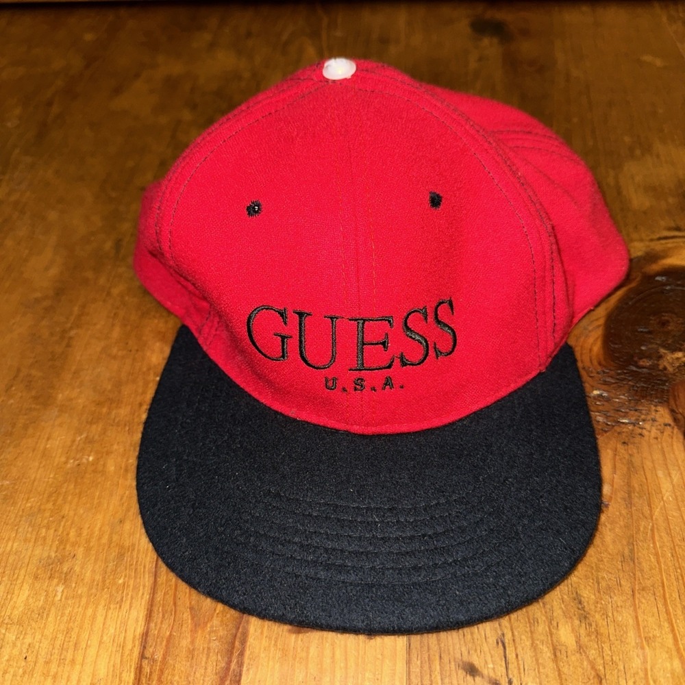Guess USA Hat Snapback Red Black VTG Vintage Guess Products By Georges Marciand